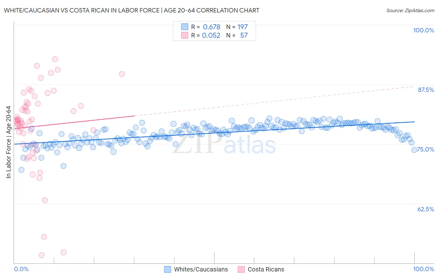 White/Caucasian vs Costa Rican In Labor Force | Age 20-64