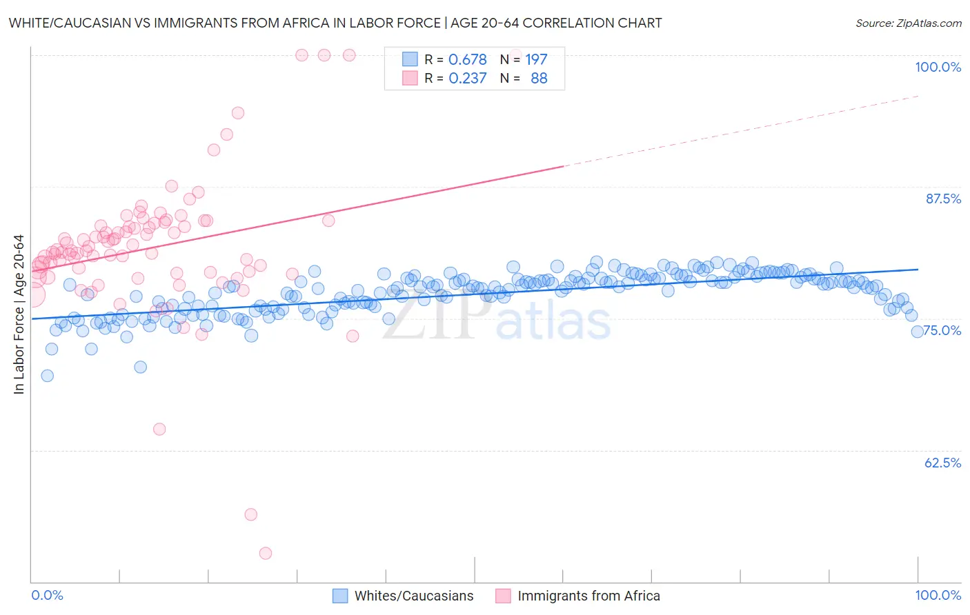 White/Caucasian vs Immigrants from Africa In Labor Force | Age 20-64