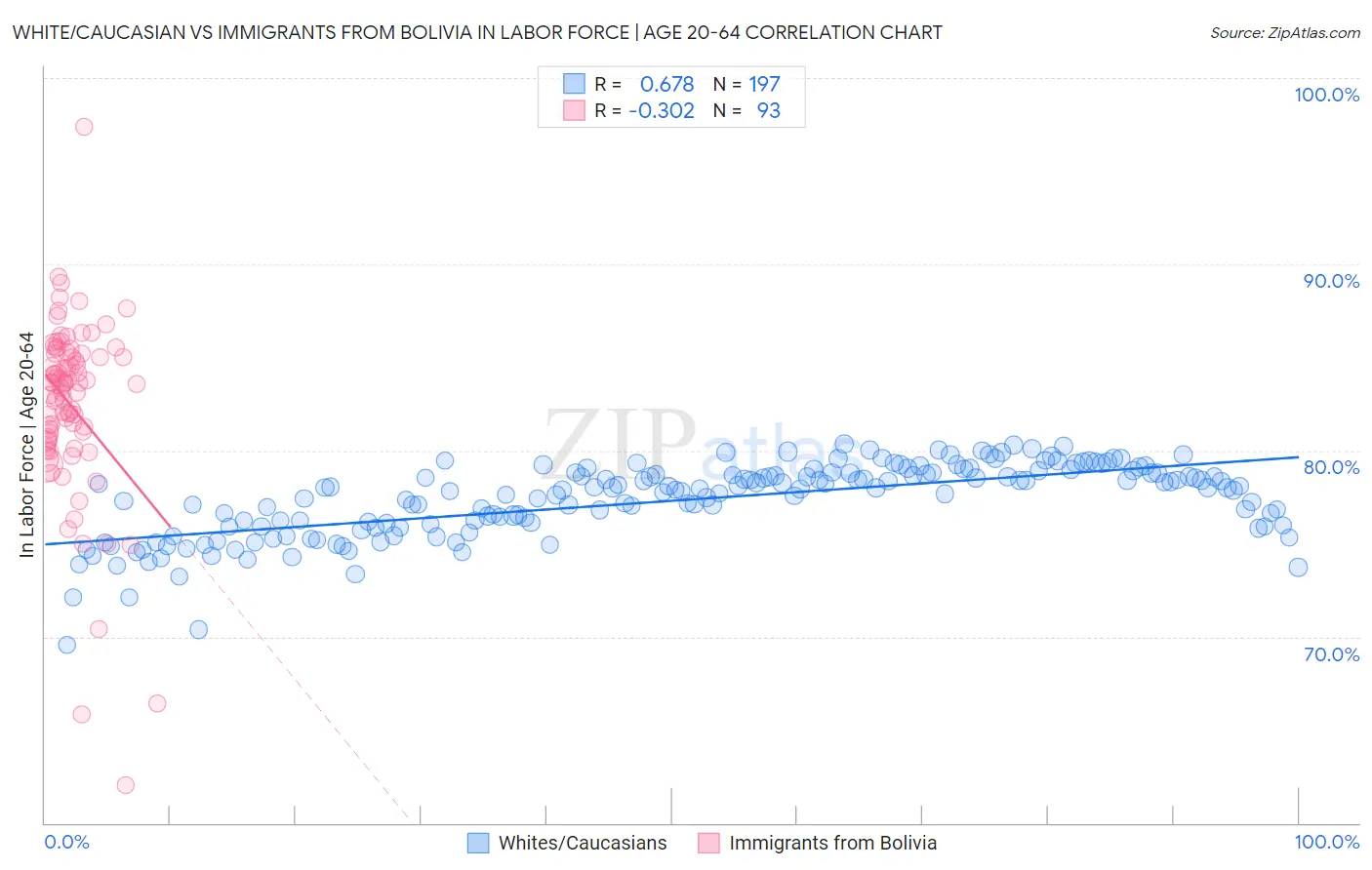 White/Caucasian vs Immigrants from Bolivia In Labor Force | Age 20-64