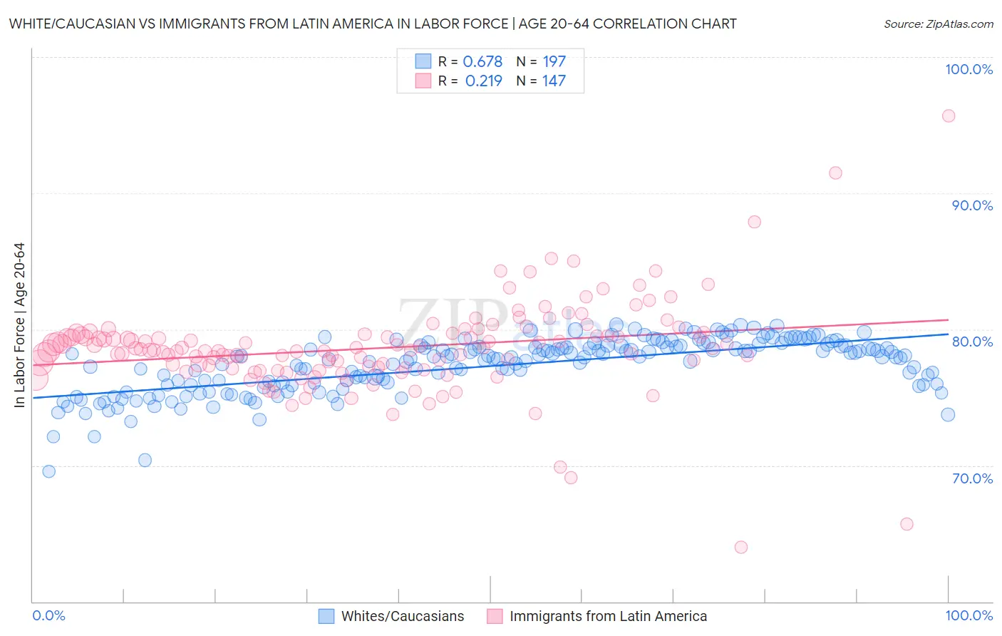 White/Caucasian vs Immigrants from Latin America In Labor Force | Age 20-64