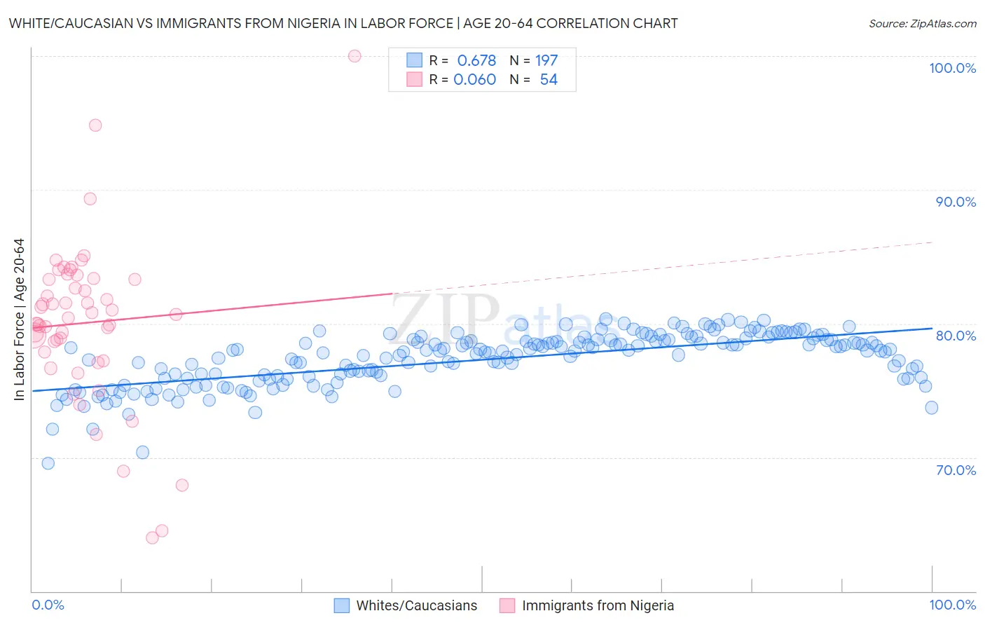 White/Caucasian vs Immigrants from Nigeria In Labor Force | Age 20-64