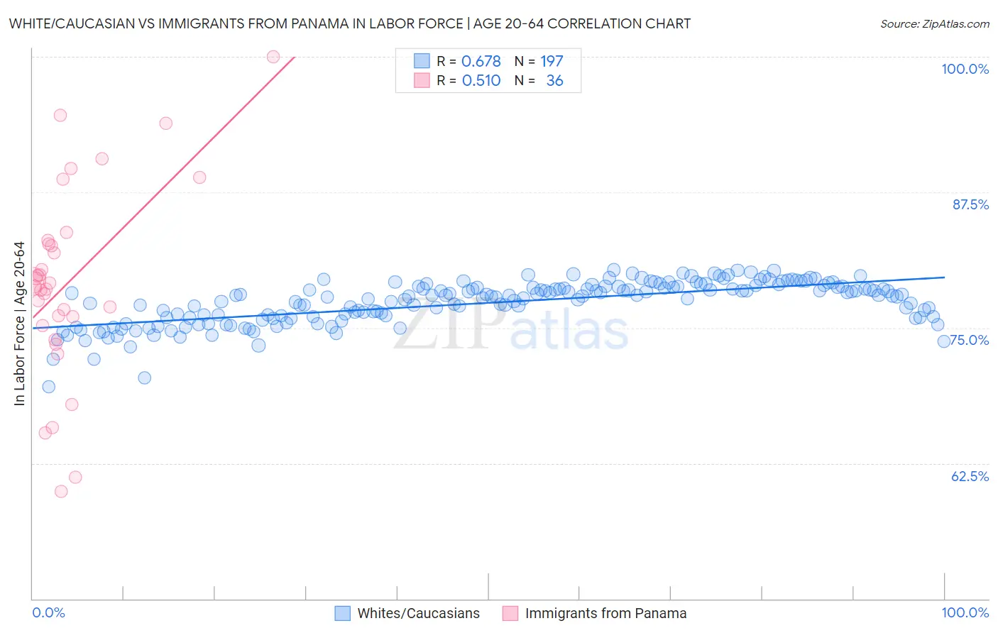 White/Caucasian vs Immigrants from Panama In Labor Force | Age 20-64