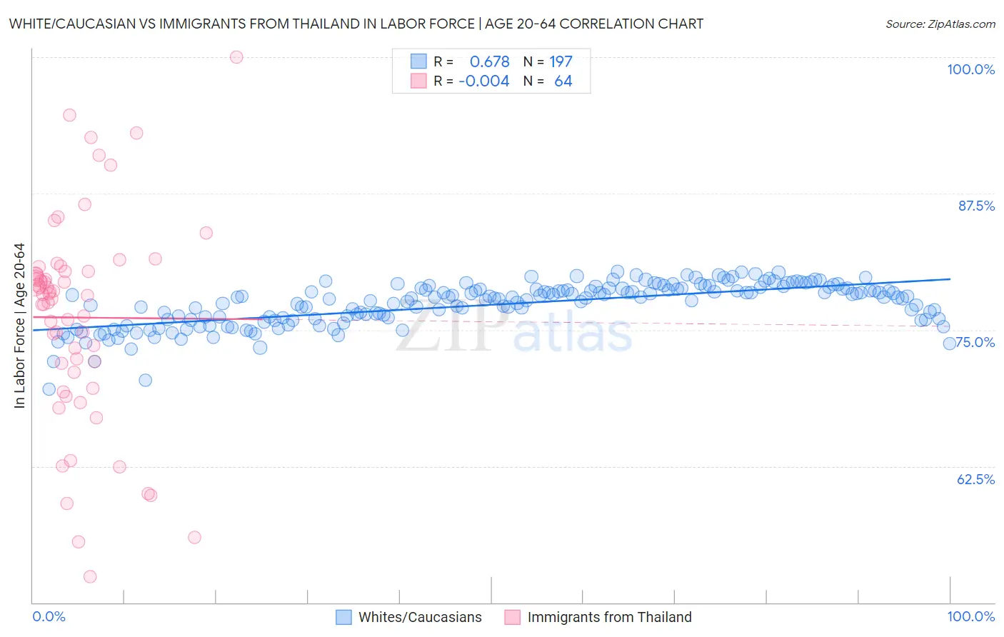 White/Caucasian vs Immigrants from Thailand In Labor Force | Age 20-64