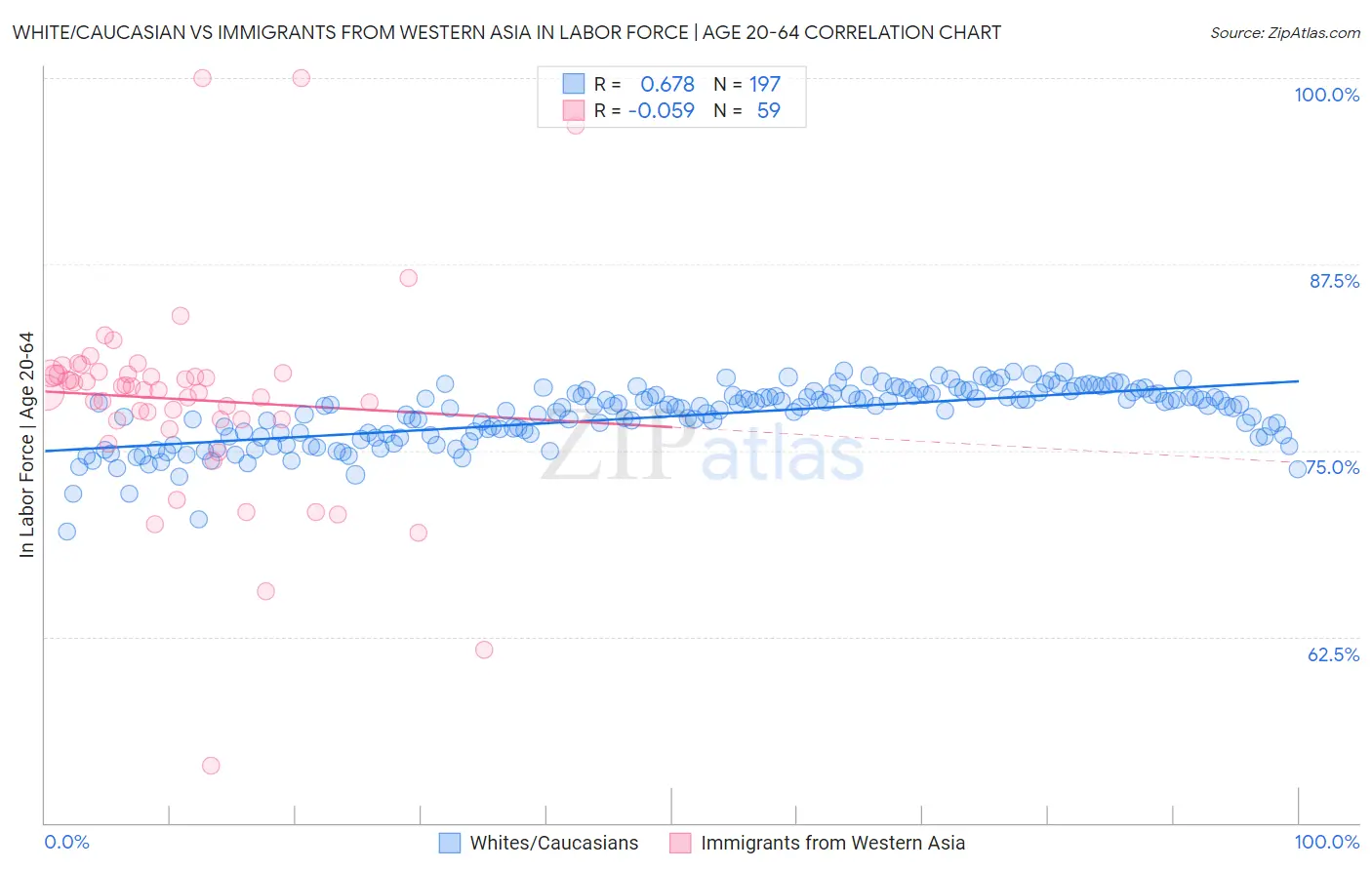 White/Caucasian vs Immigrants from Western Asia In Labor Force | Age 20-64