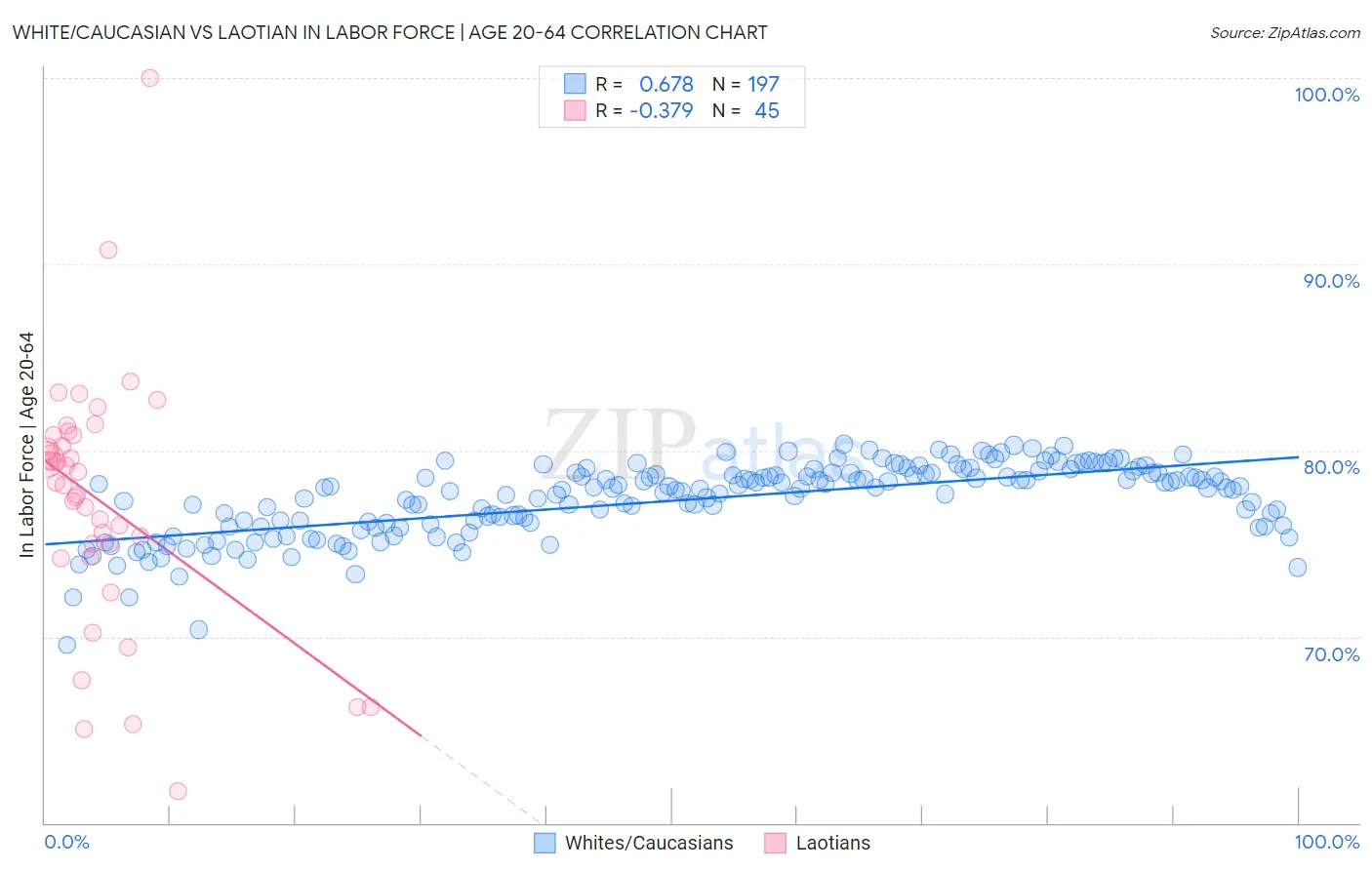 White/Caucasian vs Laotian In Labor Force | Age 20-64