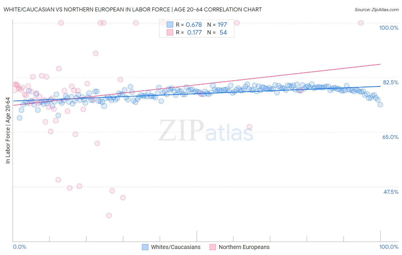 White/Caucasian vs Northern European In Labor Force | Age 20-64