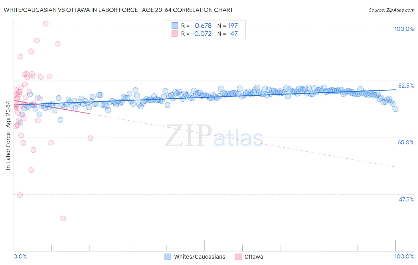 White/Caucasian vs Ottawa In Labor Force | Age 20-64