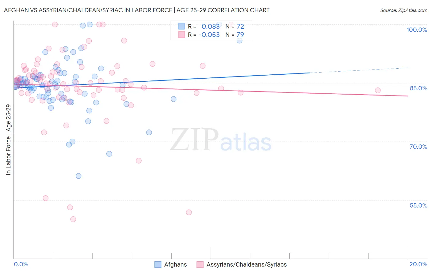 Afghan vs Assyrian/Chaldean/Syriac In Labor Force | Age 25-29