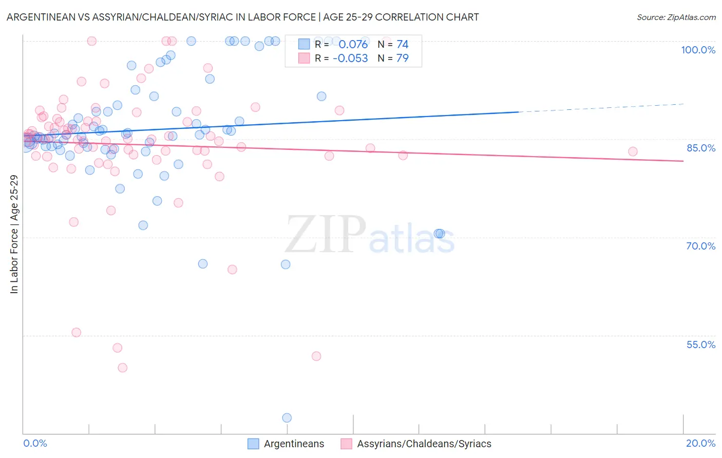 Argentinean vs Assyrian/Chaldean/Syriac In Labor Force | Age 25-29