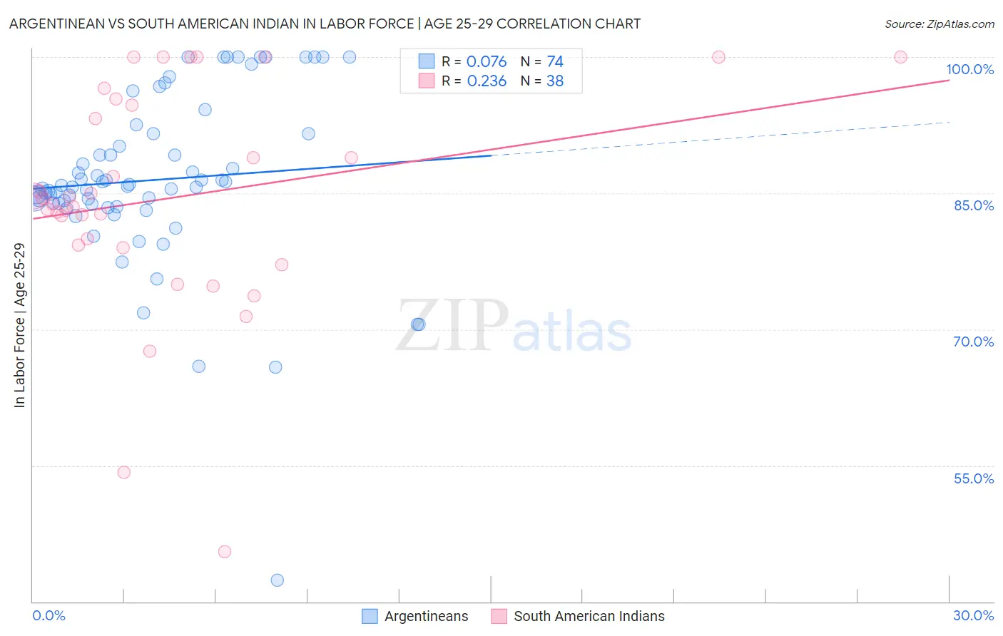 Argentinean vs South American Indian In Labor Force | Age 25-29