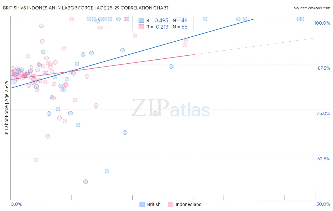 British vs Indonesian In Labor Force | Age 25-29