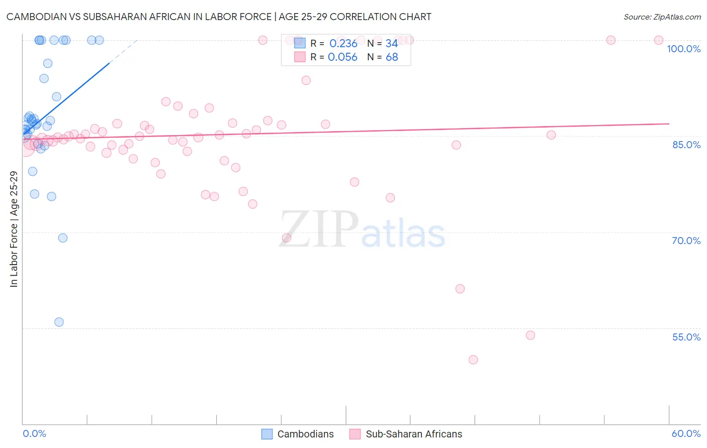 Cambodian vs Subsaharan African In Labor Force | Age 25-29