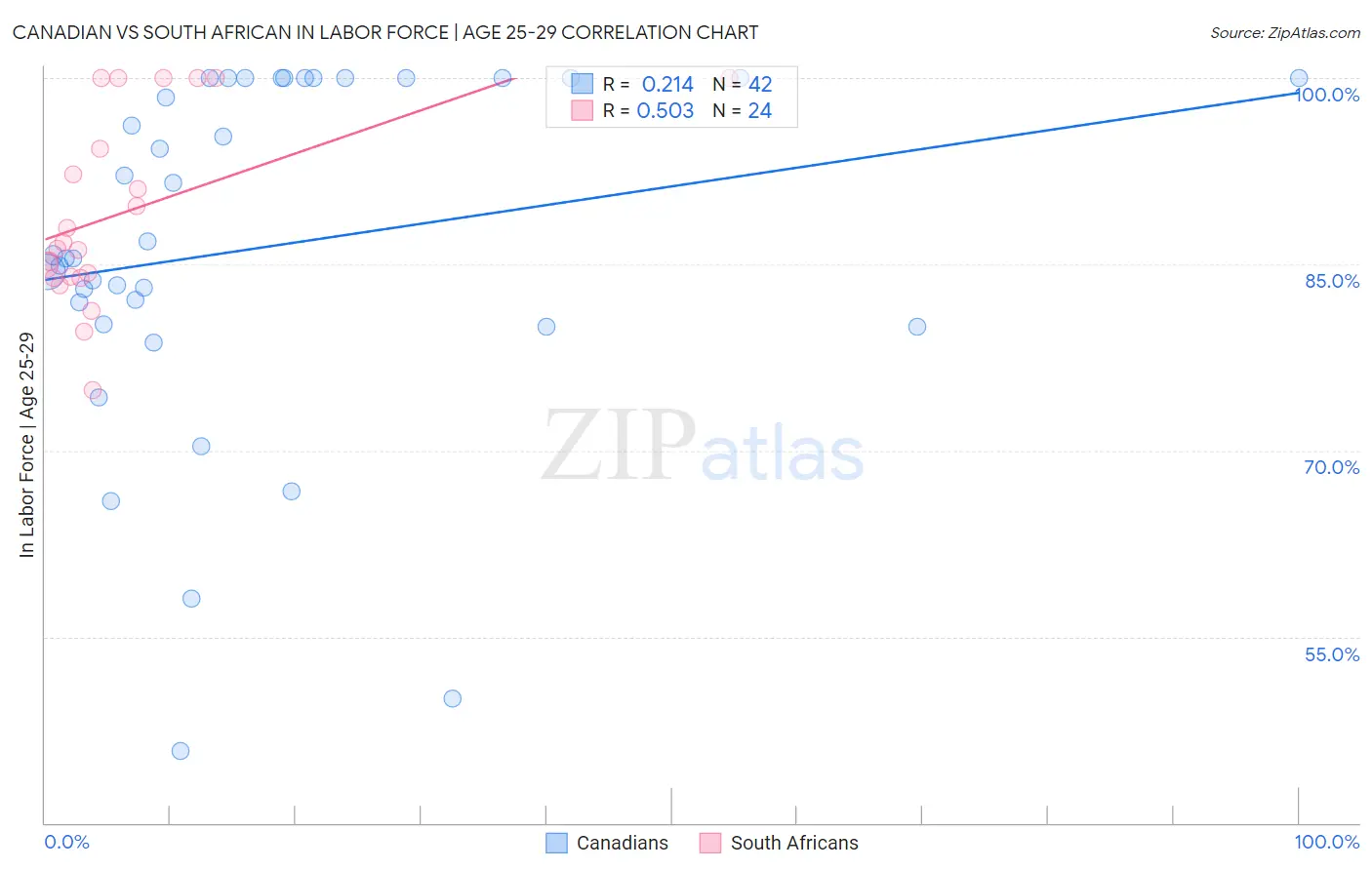 Canadian vs South African In Labor Force | Age 25-29