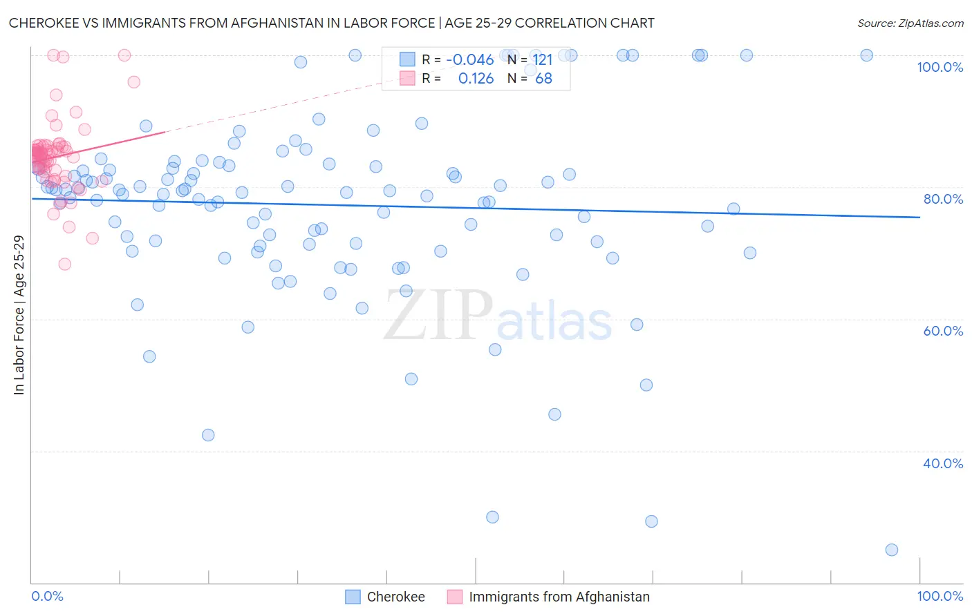 Cherokee vs Immigrants from Afghanistan In Labor Force | Age 25-29