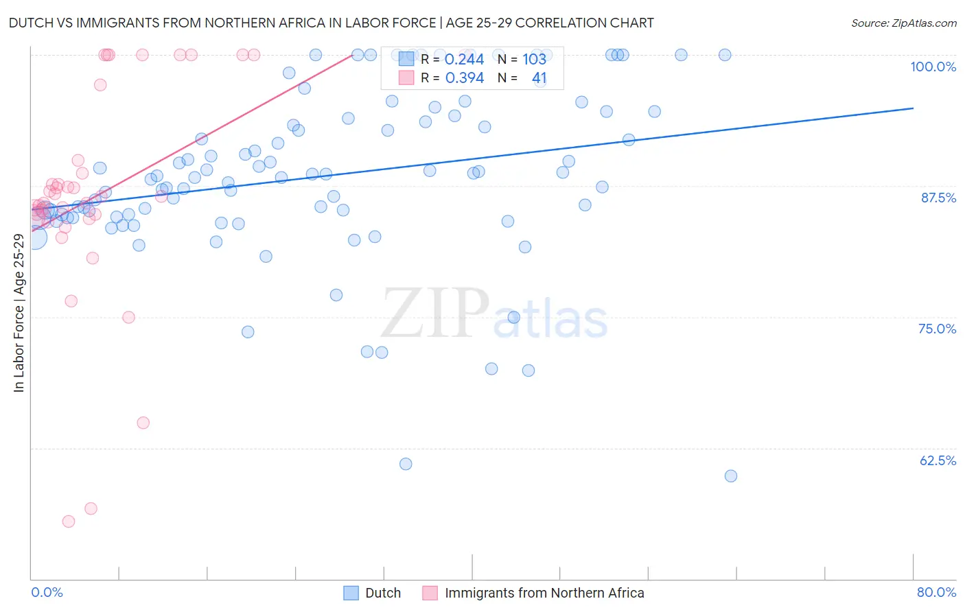 Dutch vs Immigrants from Northern Africa In Labor Force | Age 25-29