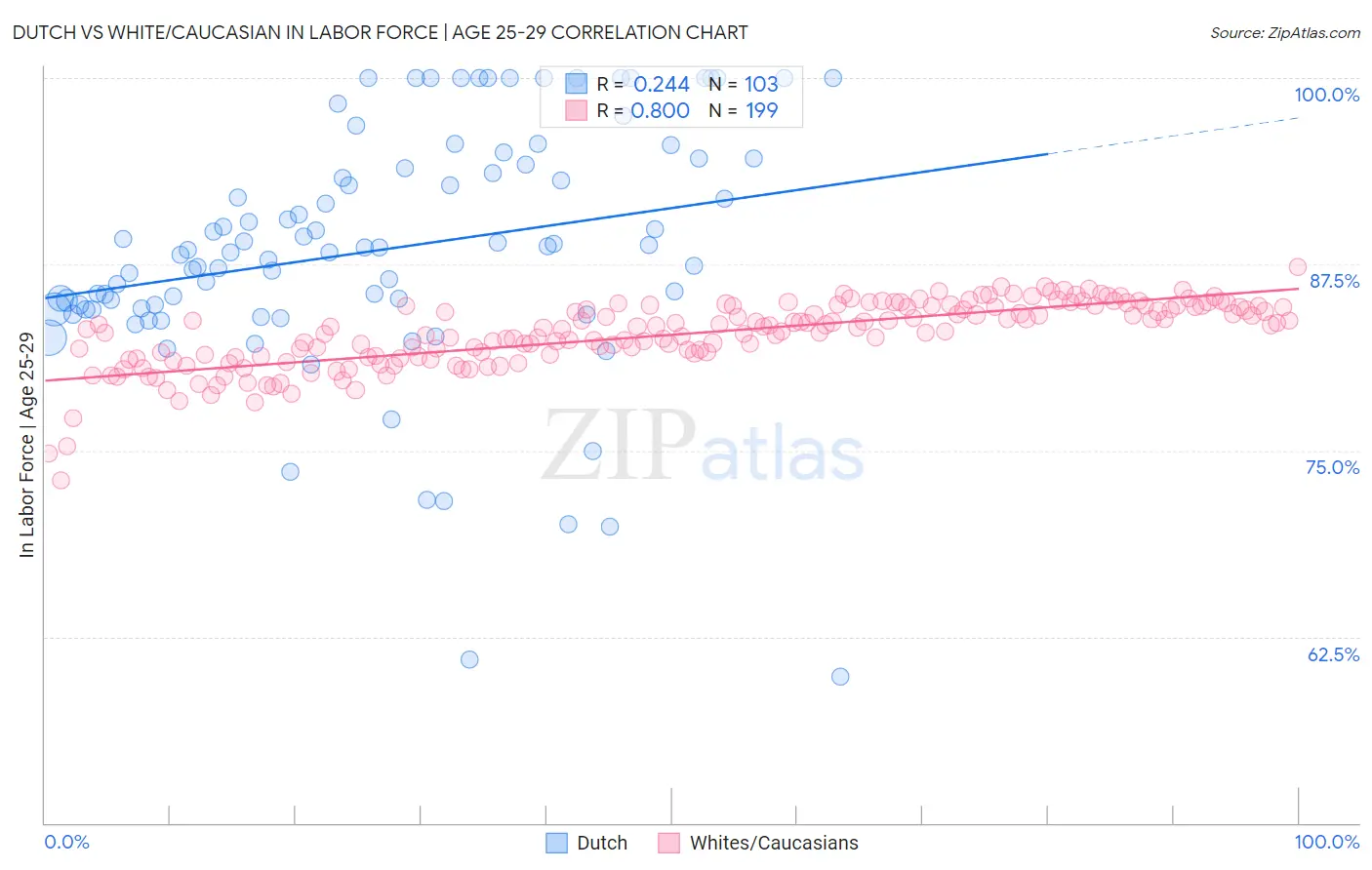 Dutch vs White/Caucasian In Labor Force | Age 25-29