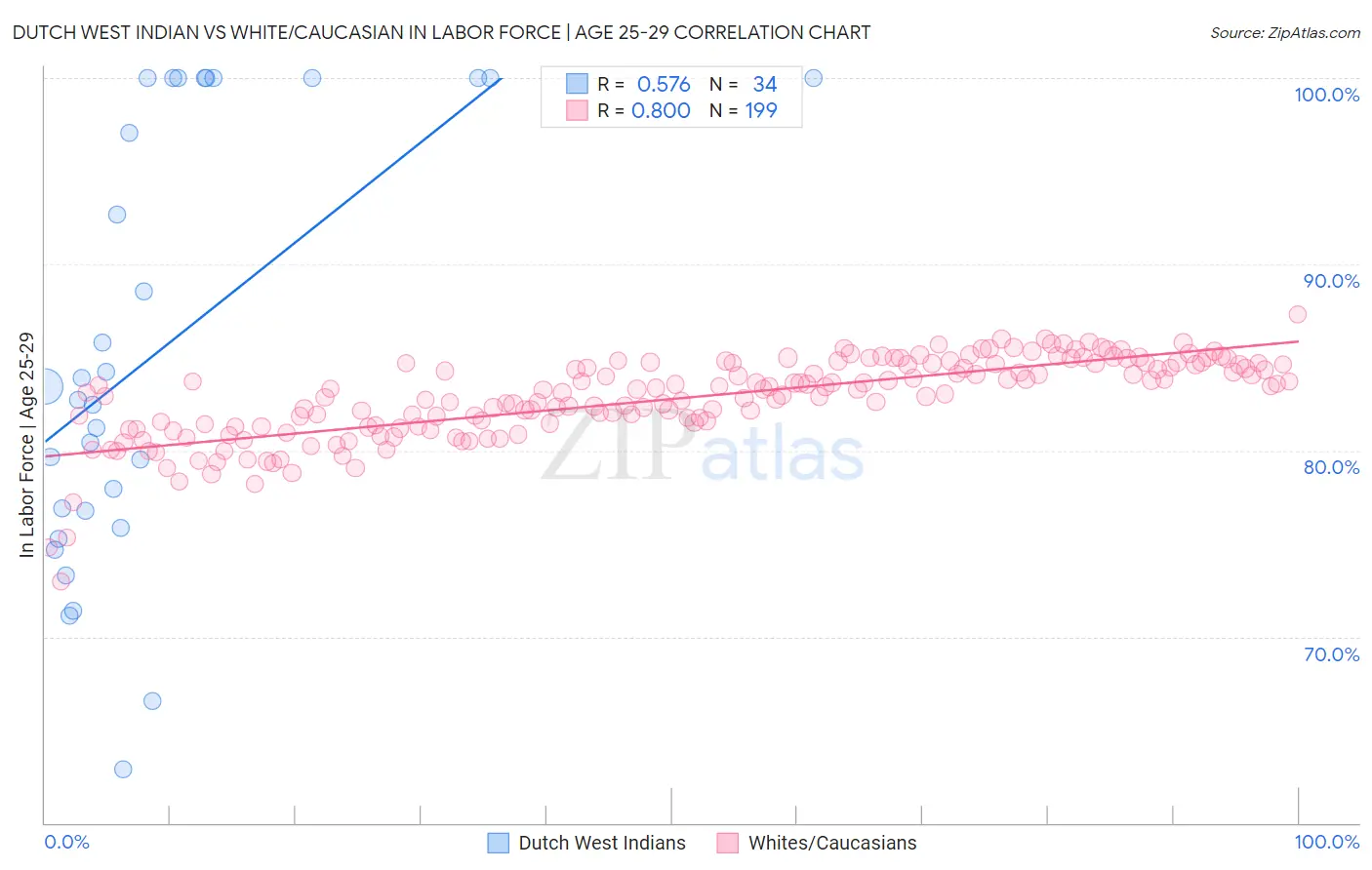 Dutch West Indian vs White/Caucasian In Labor Force | Age 25-29