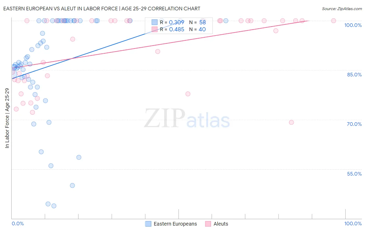 Eastern European vs Aleut In Labor Force | Age 25-29