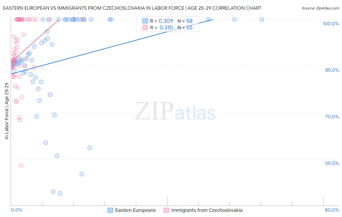 Eastern European vs Immigrants from Czechoslovakia In Labor Force | Age 25-29