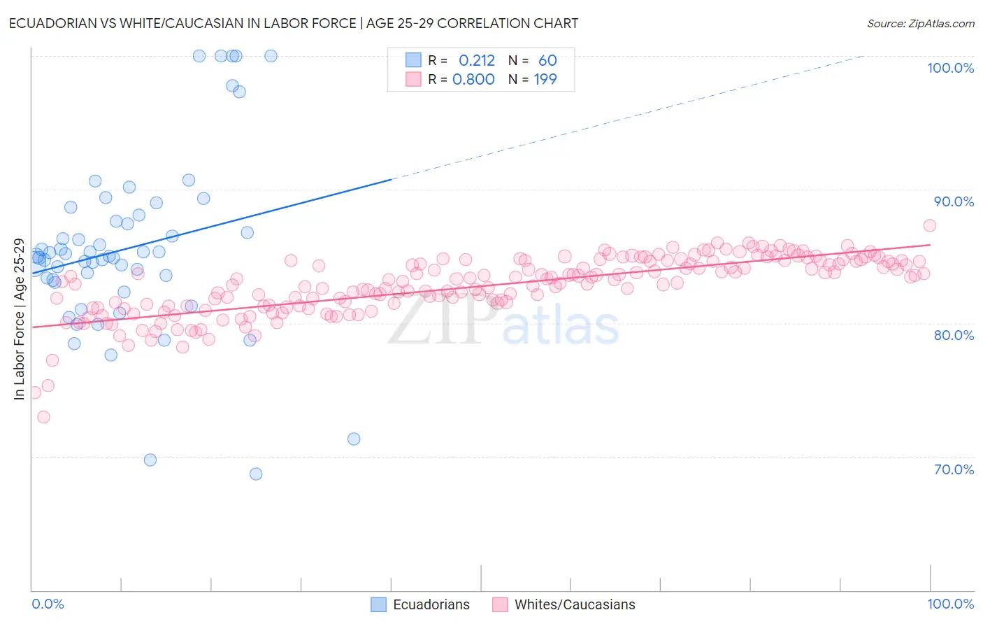Ecuadorian vs White/Caucasian In Labor Force | Age 25-29