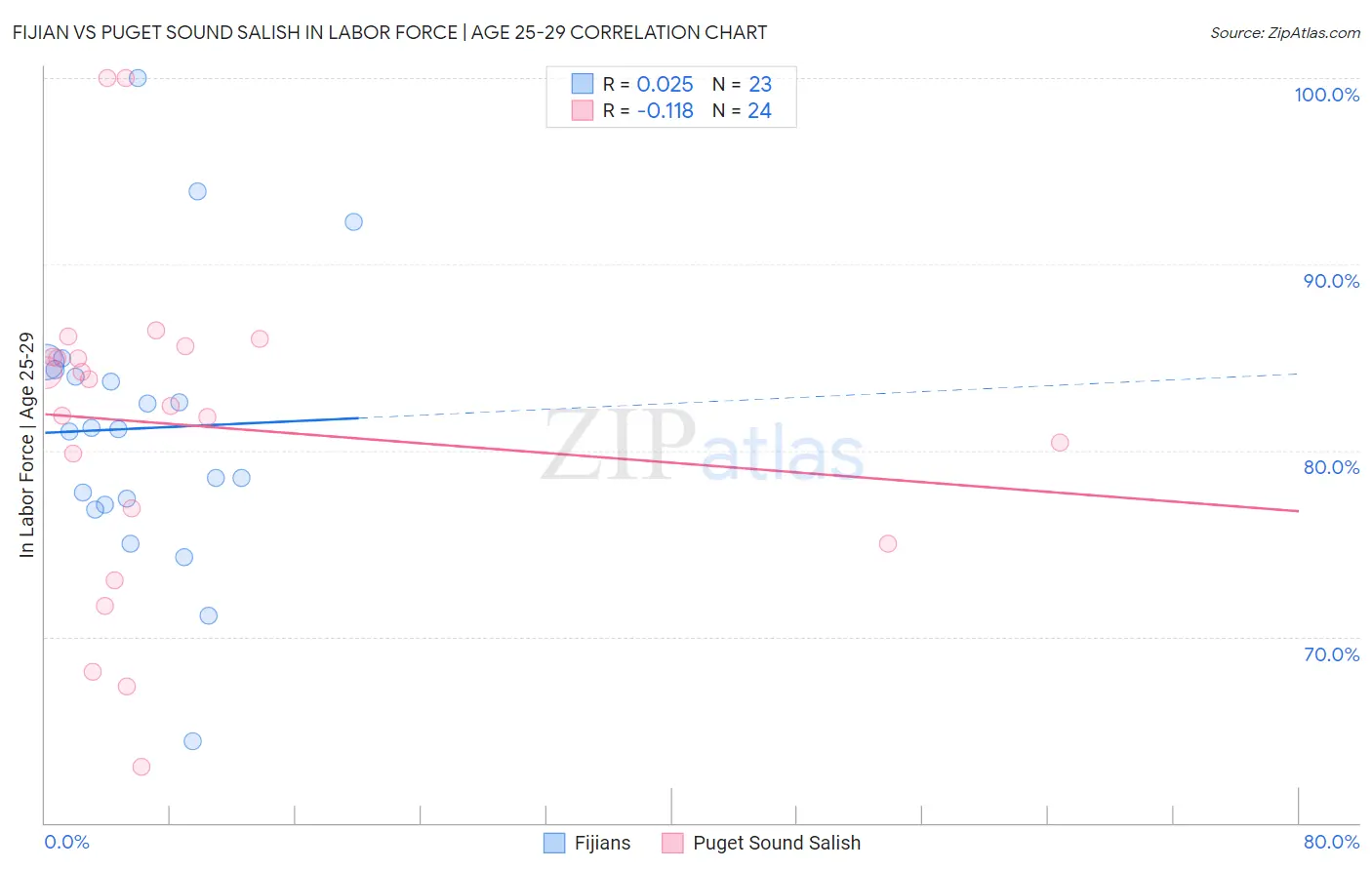 Fijian vs Puget Sound Salish In Labor Force | Age 25-29