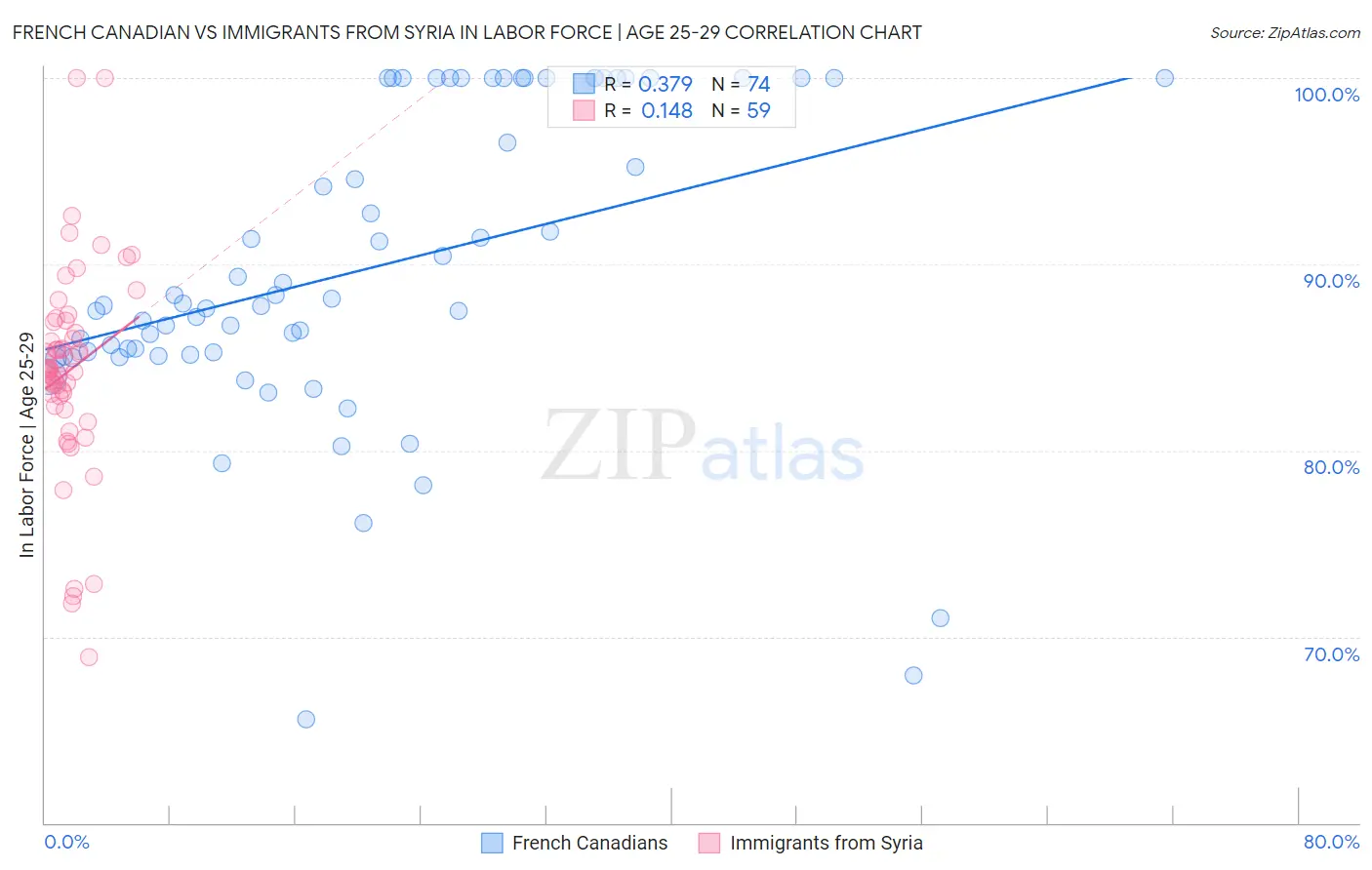 French Canadian vs Immigrants from Syria In Labor Force | Age 25-29