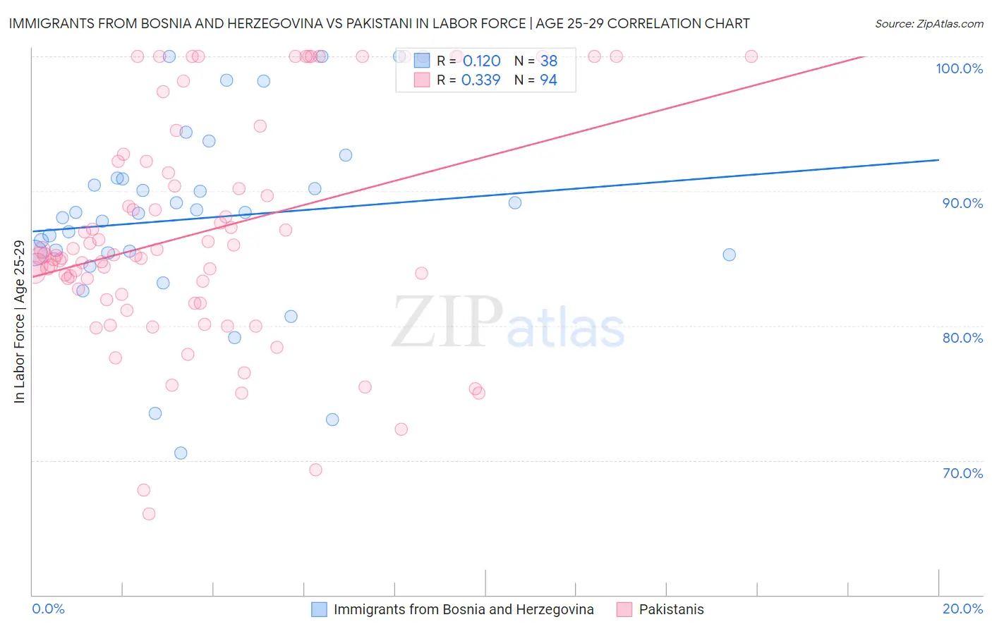 Immigrants from Bosnia and Herzegovina vs Pakistani In Labor Force | Age 25-29