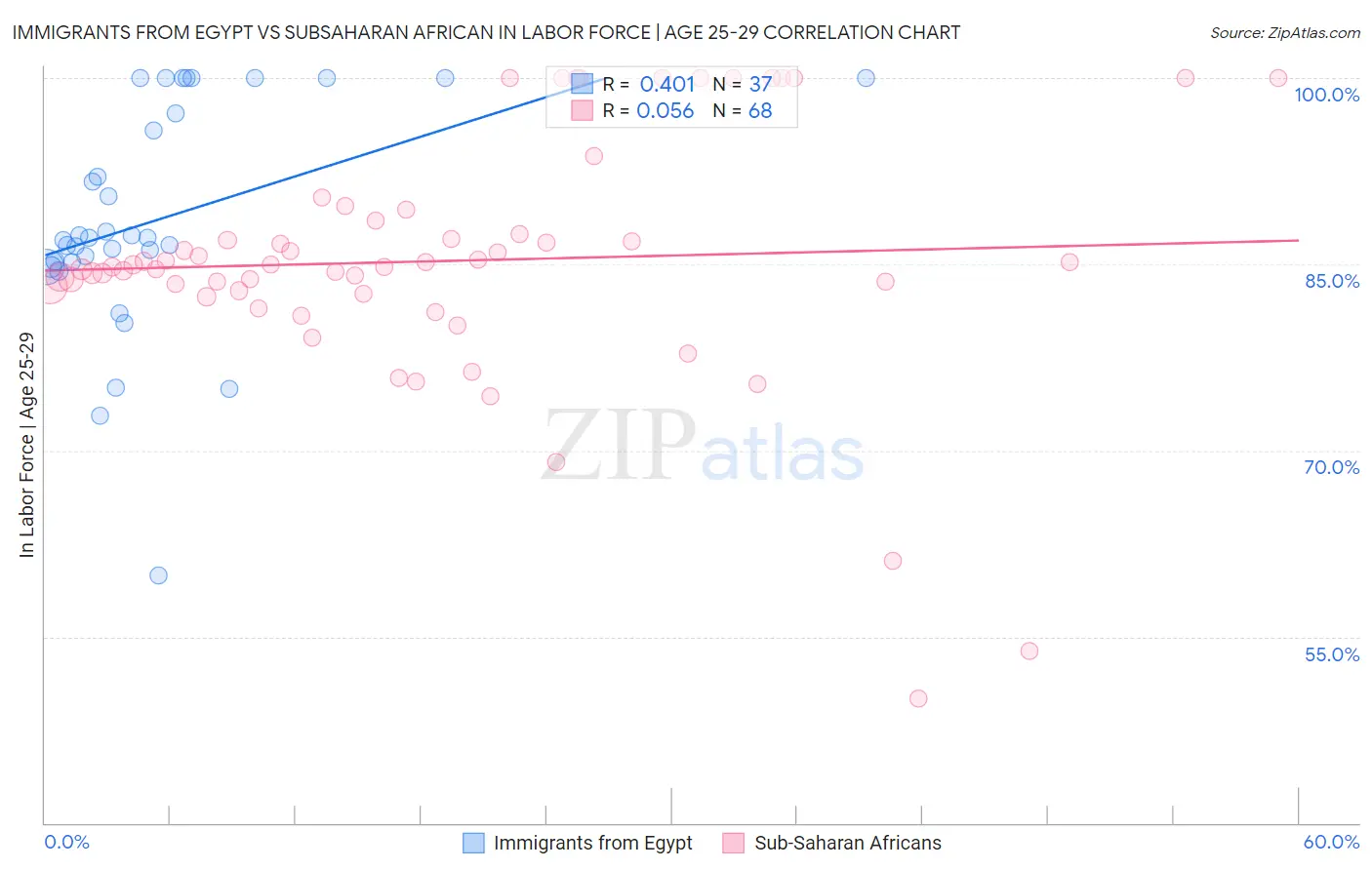 Immigrants from Egypt vs Subsaharan African In Labor Force | Age 25-29