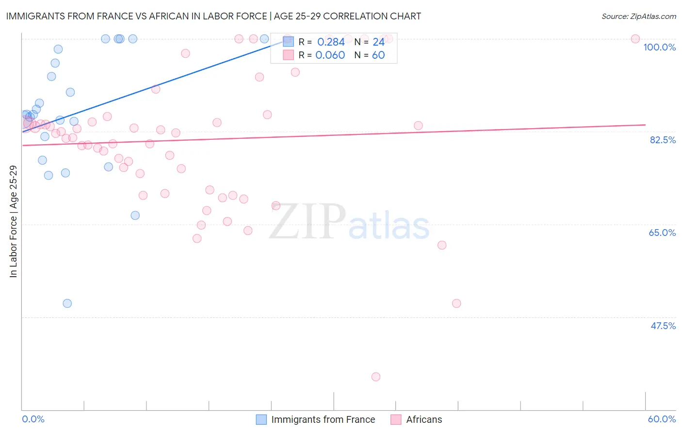 Immigrants from France vs African In Labor Force | Age 25-29