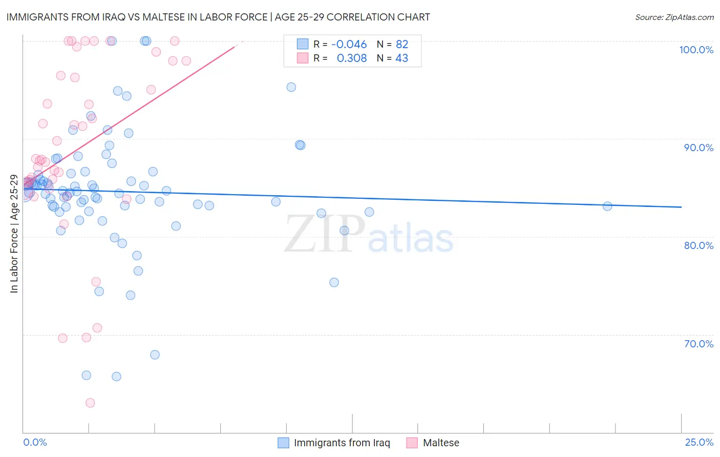 Immigrants from Iraq vs Maltese In Labor Force | Age 25-29