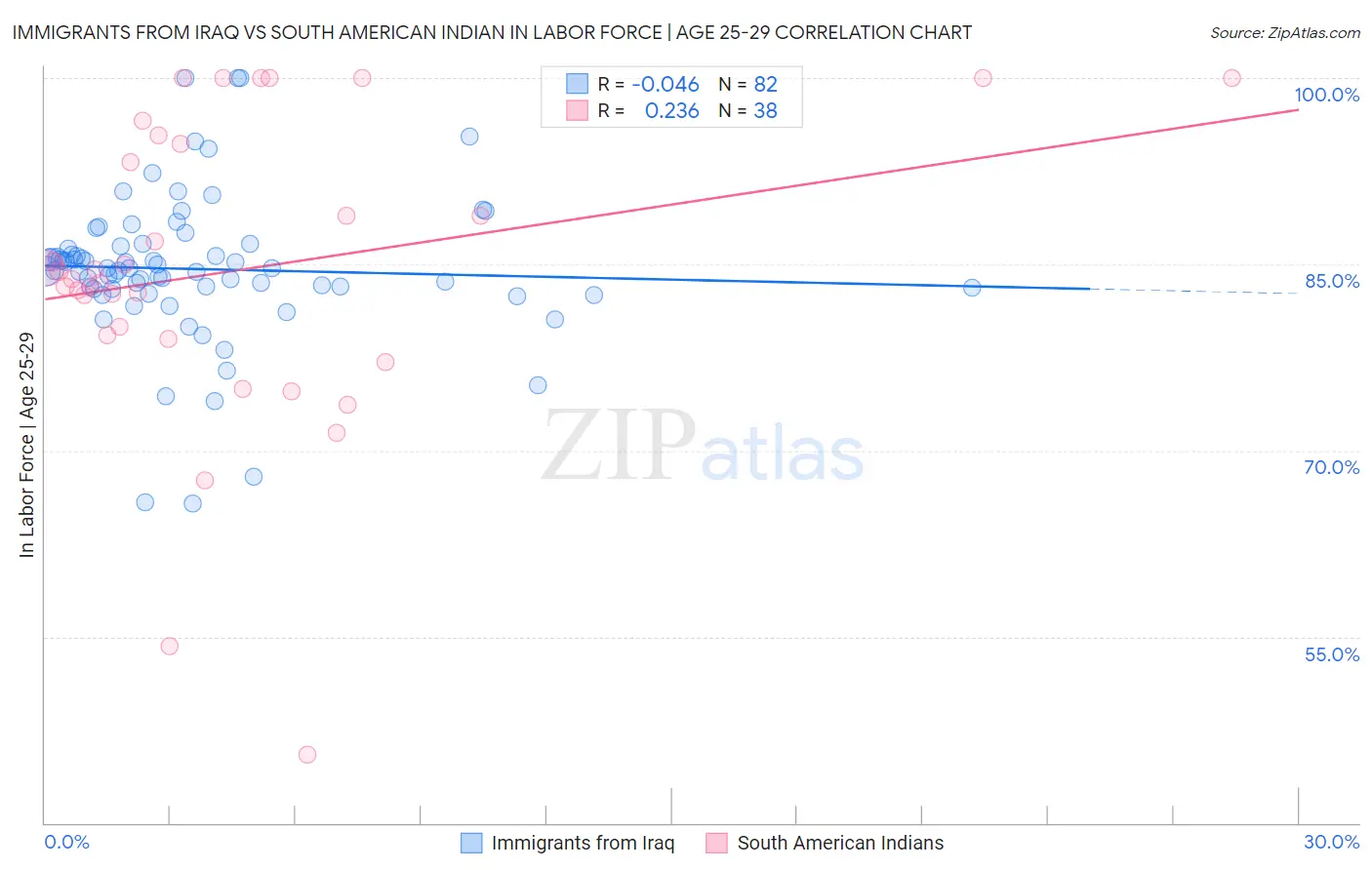 Immigrants from Iraq vs South American Indian In Labor Force | Age 25-29