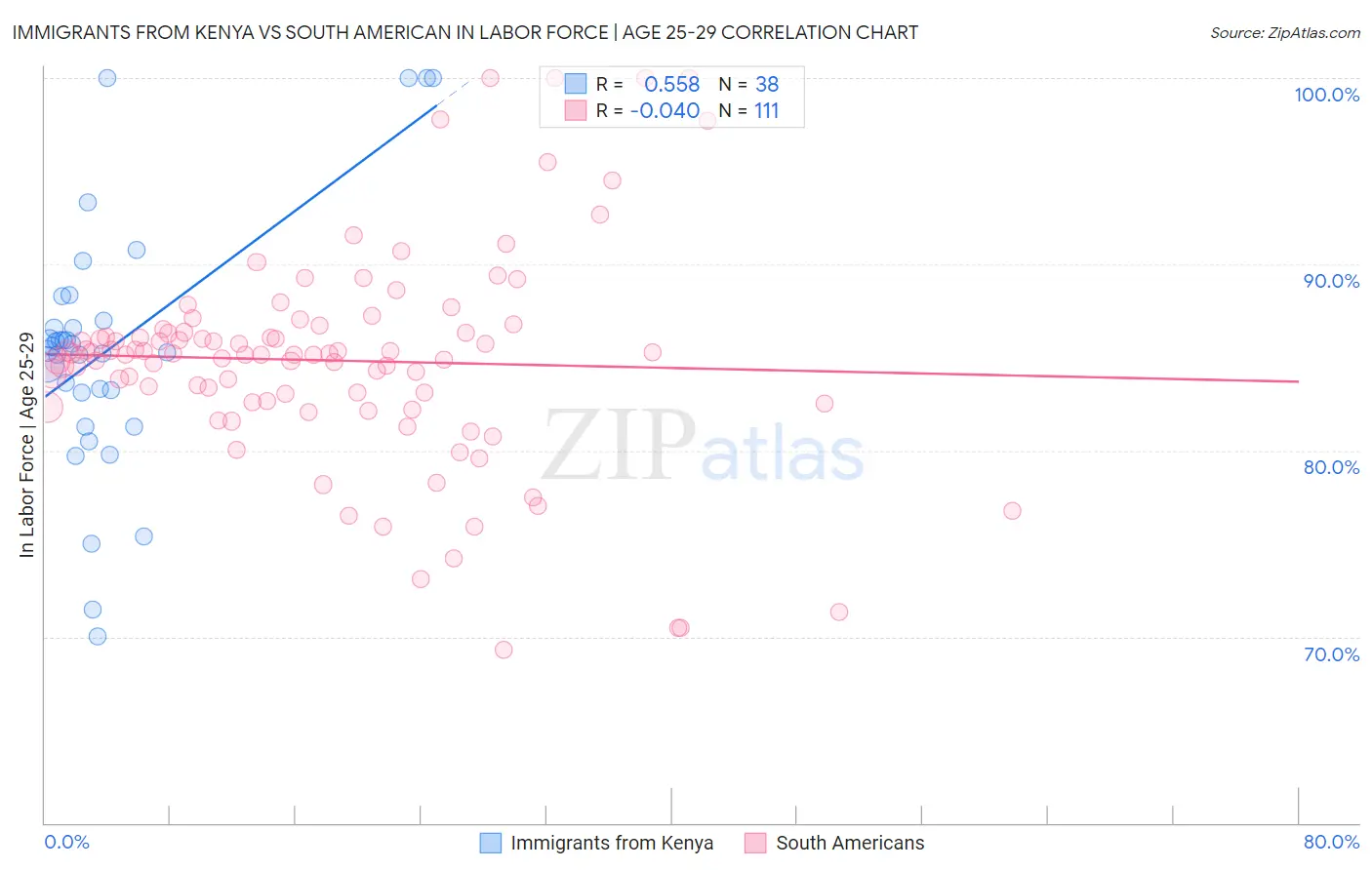 Immigrants from Kenya vs South American In Labor Force | Age 25-29