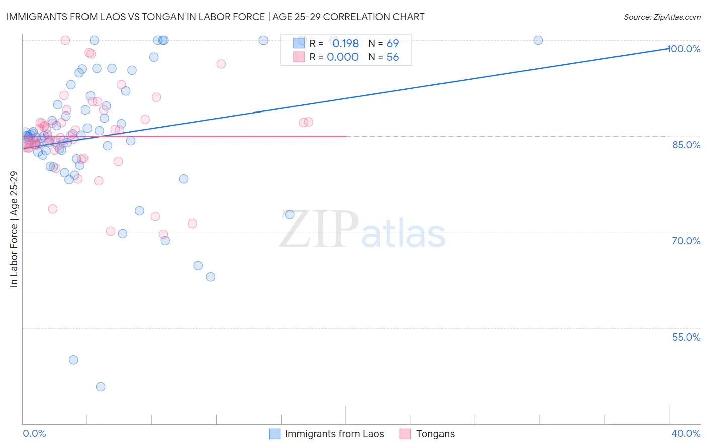 Immigrants from Laos vs Tongan In Labor Force | Age 25-29