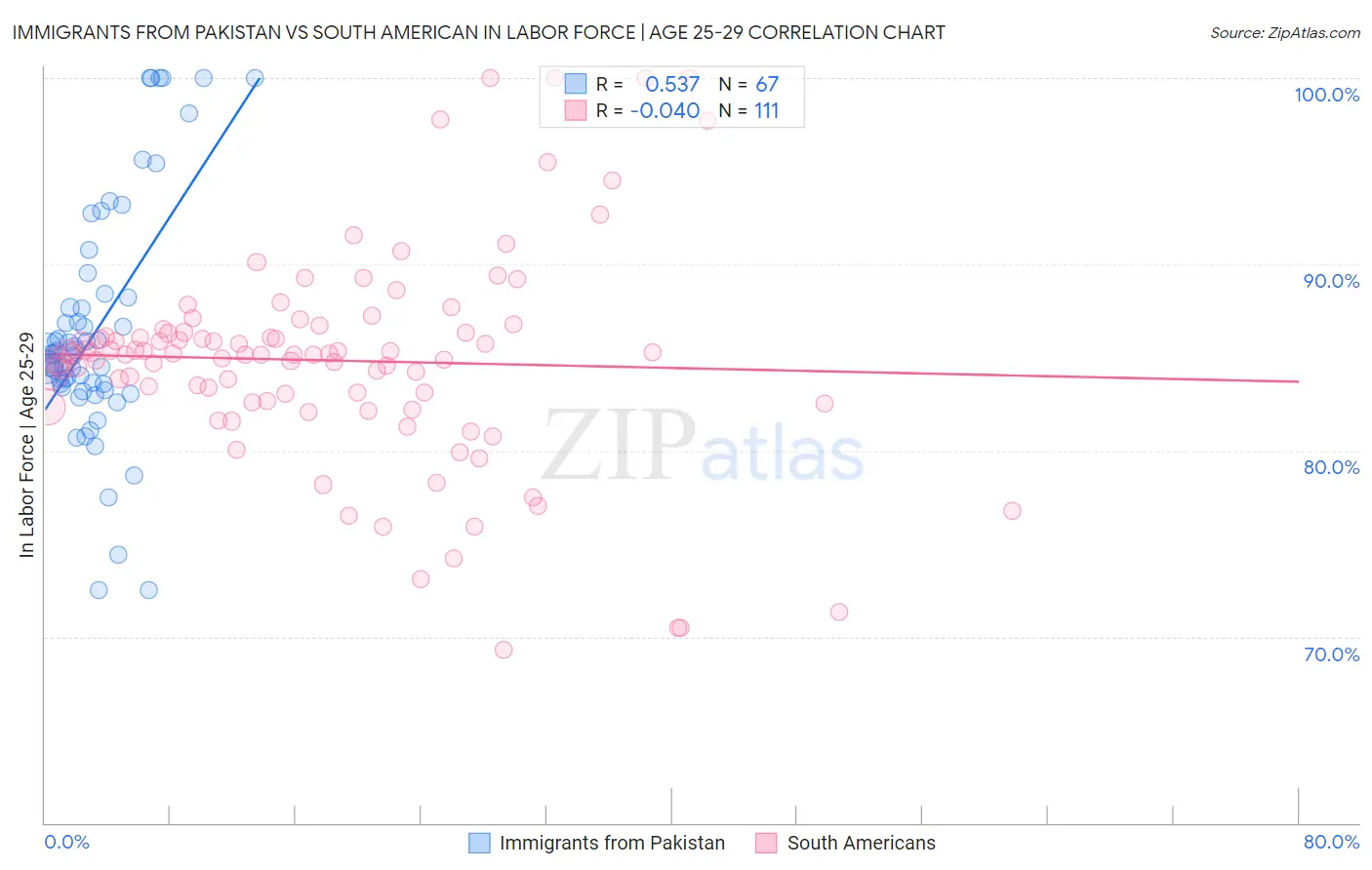 Immigrants from Pakistan vs South American In Labor Force | Age 25-29