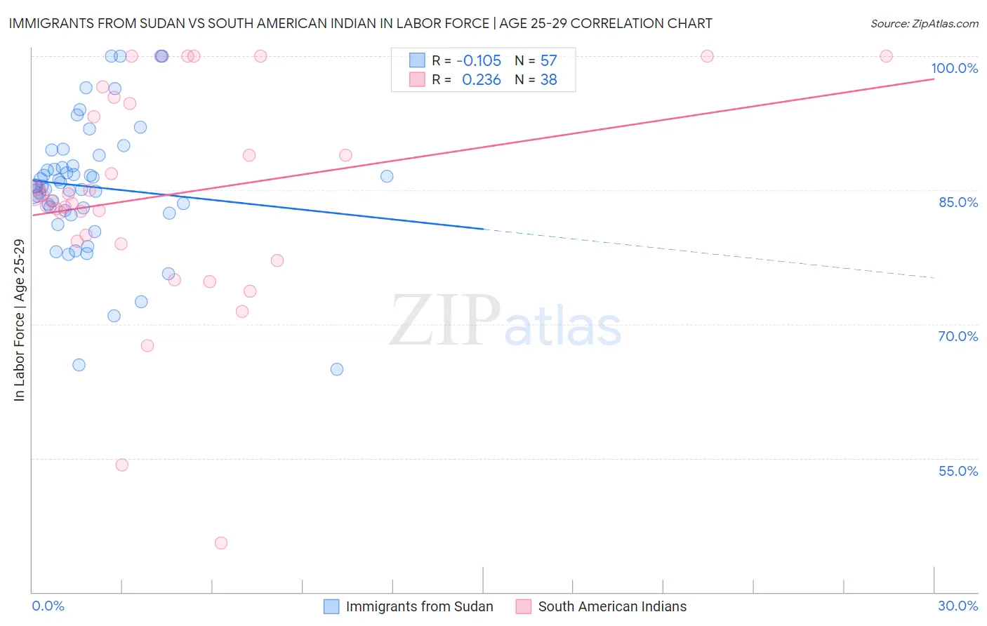 Immigrants from Sudan vs South American Indian In Labor Force | Age 25-29