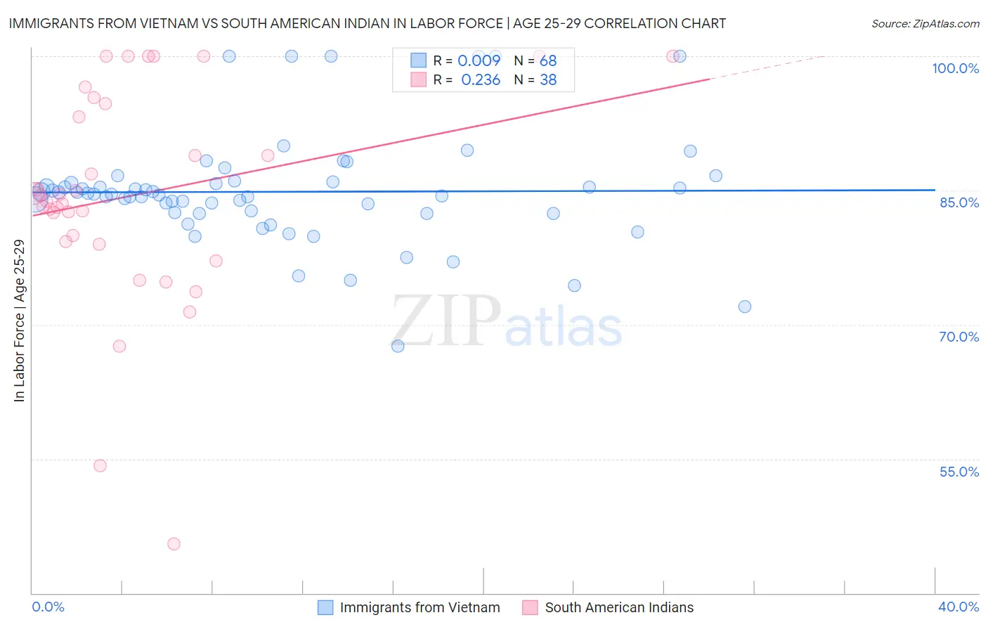 Immigrants from Vietnam vs South American Indian In Labor Force | Age 25-29