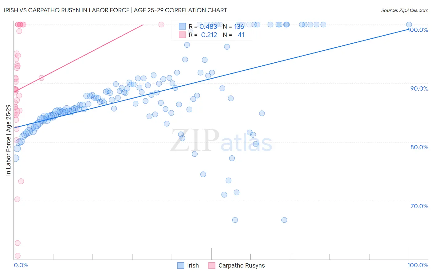 Irish vs Carpatho Rusyn In Labor Force | Age 25-29