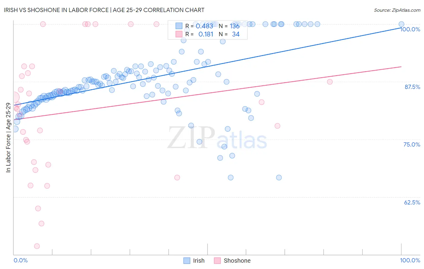 Irish vs Shoshone In Labor Force | Age 25-29