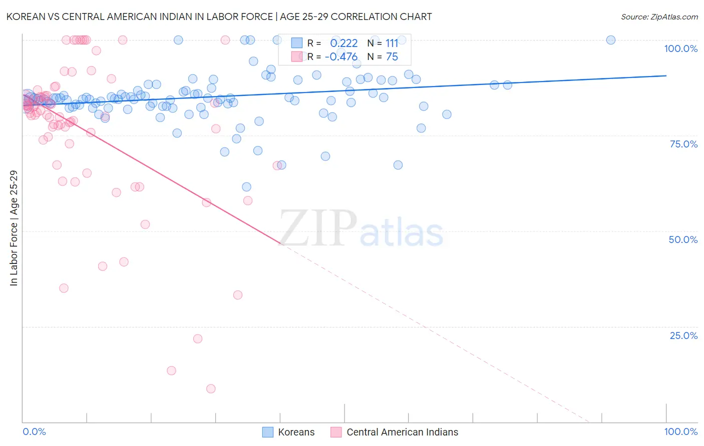 Korean vs Central American Indian In Labor Force | Age 25-29