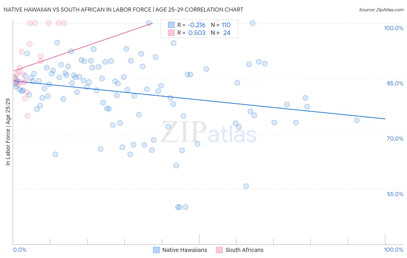 Native Hawaiian vs South African In Labor Force | Age 25-29