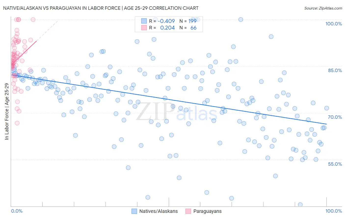 Native/Alaskan vs Paraguayan In Labor Force | Age 25-29