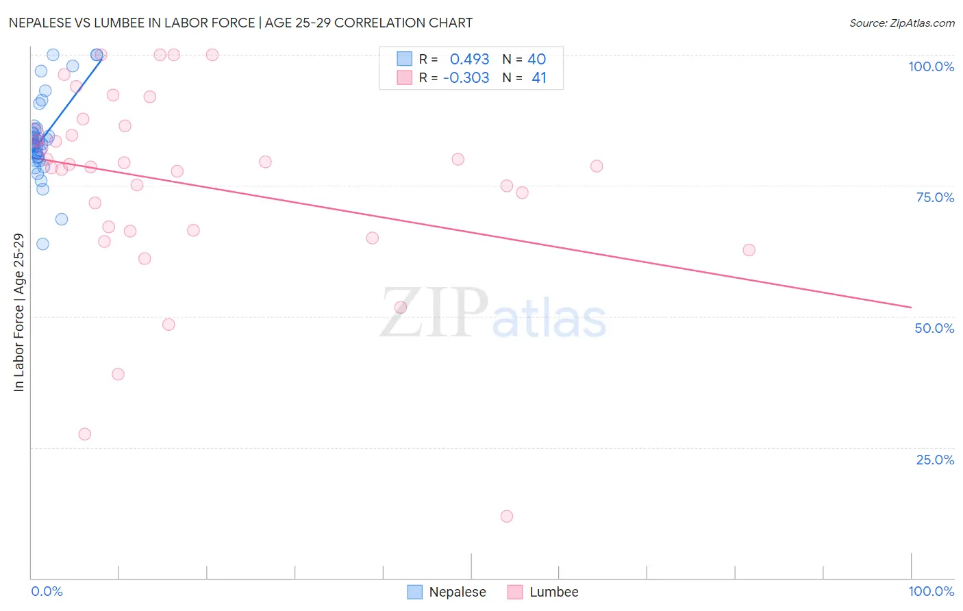 Nepalese vs Lumbee In Labor Force | Age 25-29