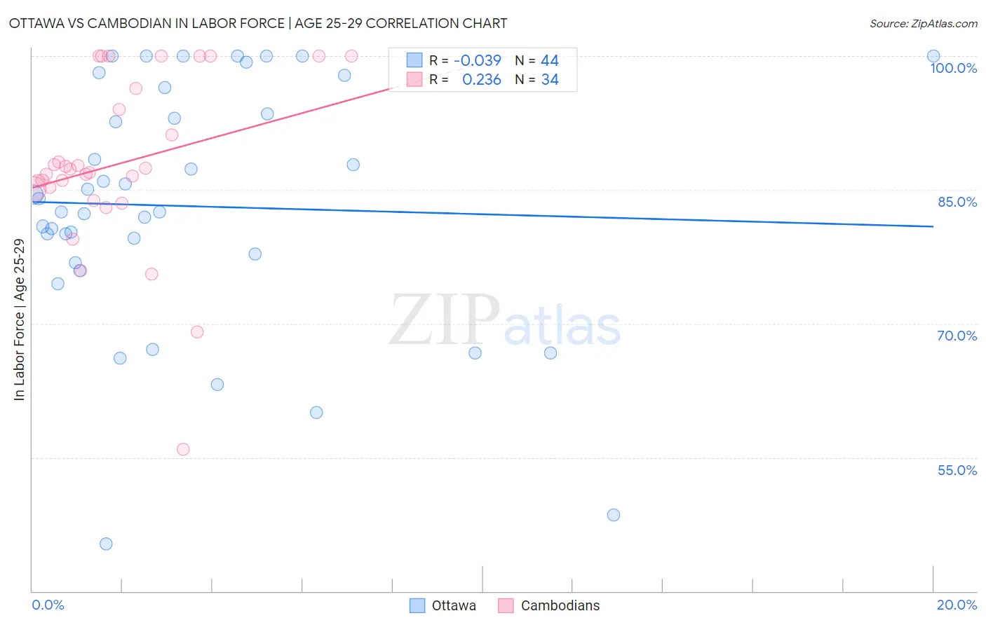 Ottawa vs Cambodian In Labor Force | Age 25-29