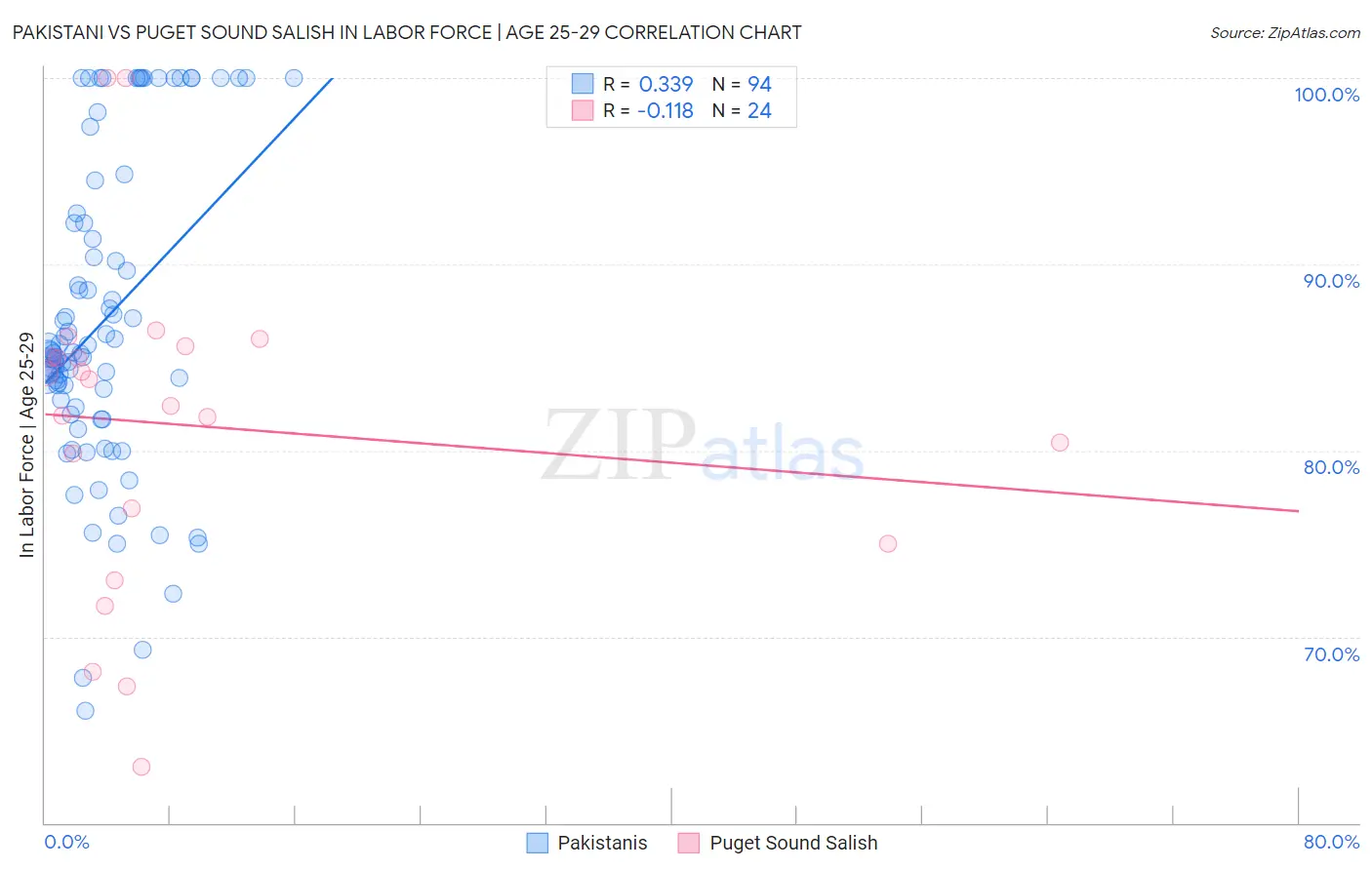 Pakistani vs Puget Sound Salish In Labor Force | Age 25-29