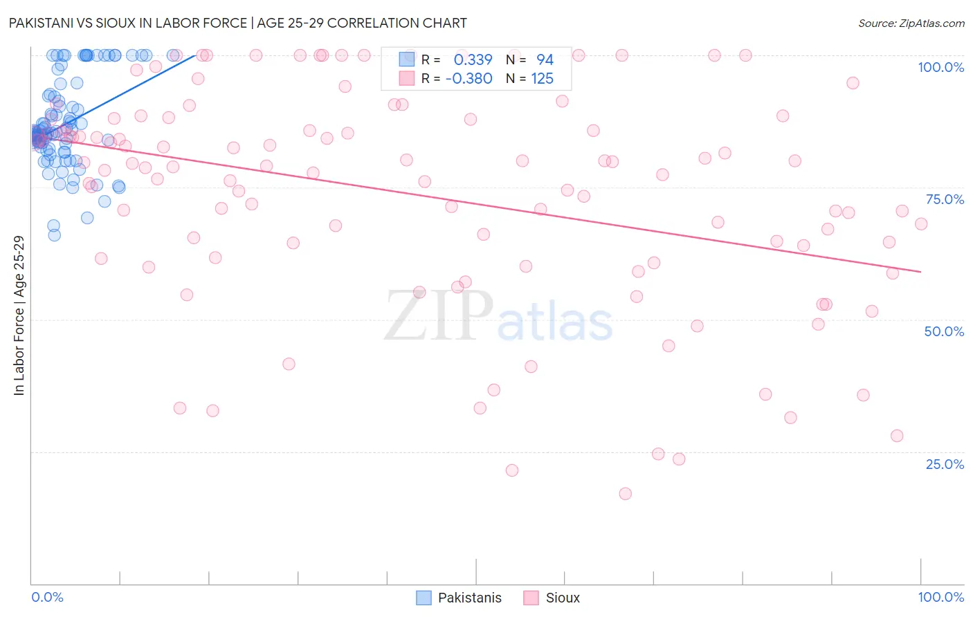 Pakistani vs Sioux In Labor Force | Age 25-29