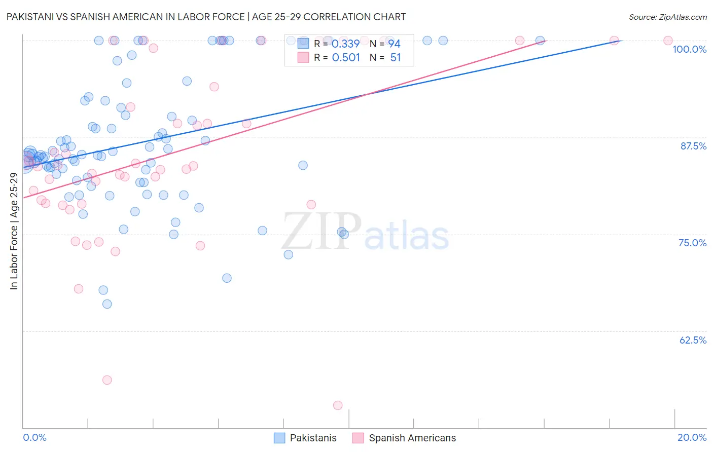 Pakistani vs Spanish American In Labor Force | Age 25-29