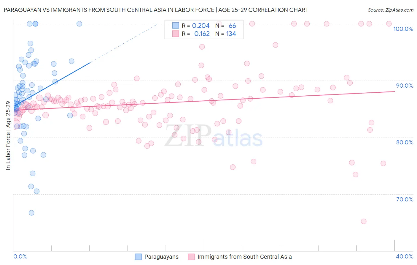 Paraguayan vs Immigrants from South Central Asia In Labor Force | Age 25-29