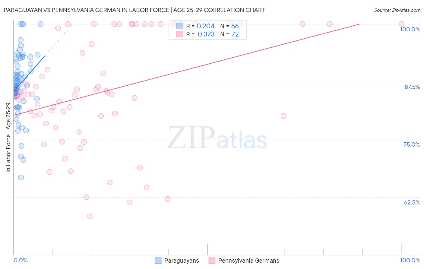 Paraguayan vs Pennsylvania German In Labor Force | Age 25-29