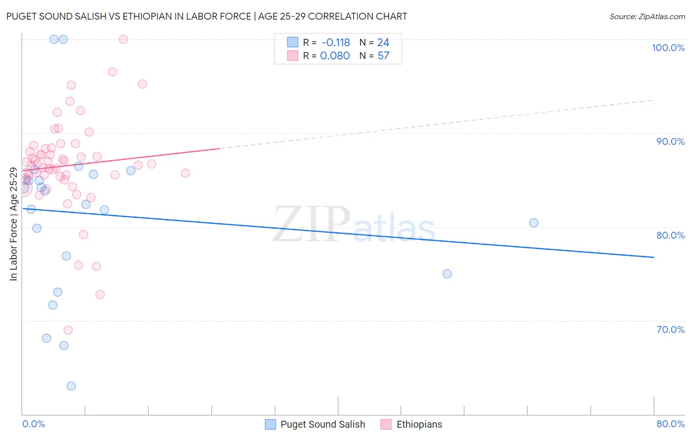 Puget Sound Salish vs Ethiopian In Labor Force | Age 25-29