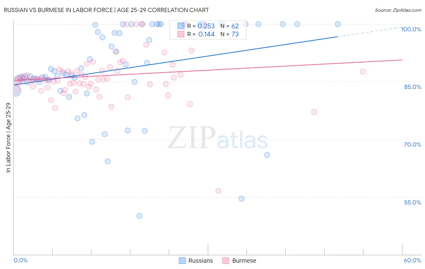 Russian vs Burmese In Labor Force | Age 25-29